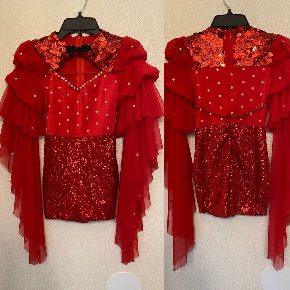 Kelle dance jazz acro costume red Asian oriental MC-Medium child